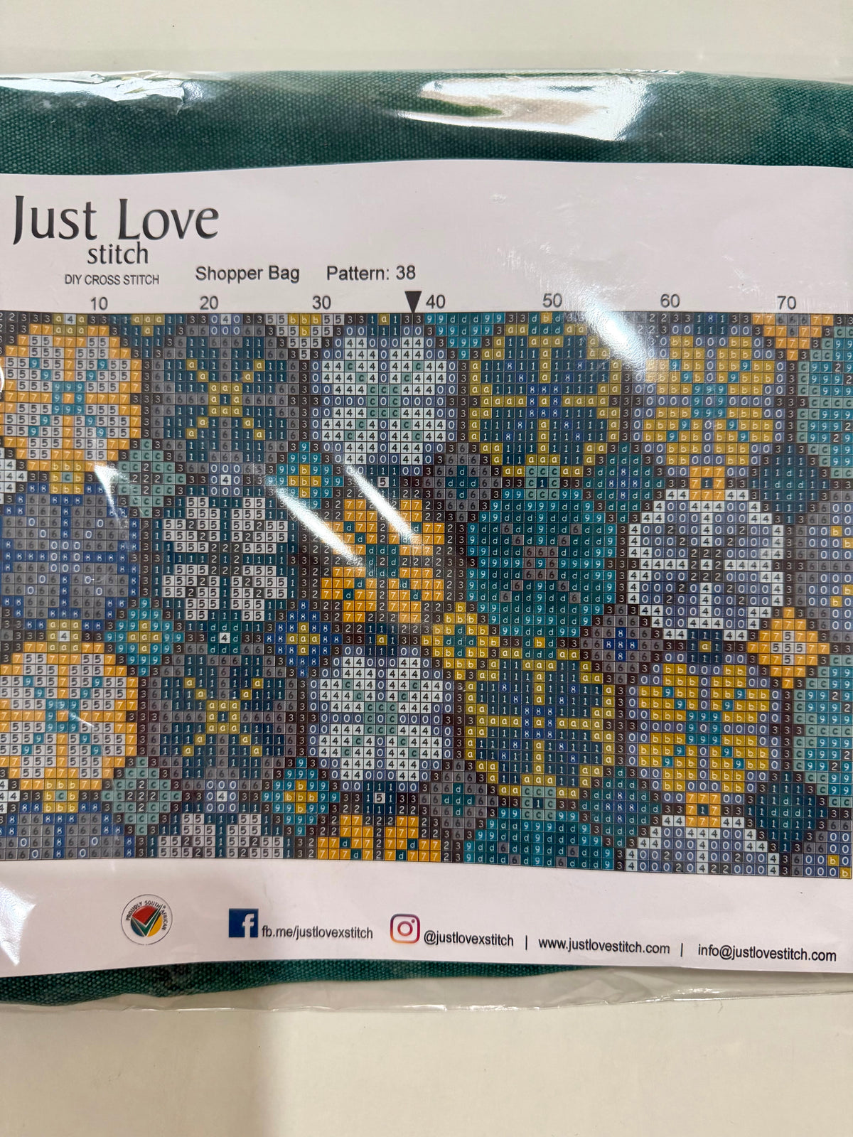 Just Love Stitch – Cross Stitch Tote Bag – Blue & Turquoise Floral