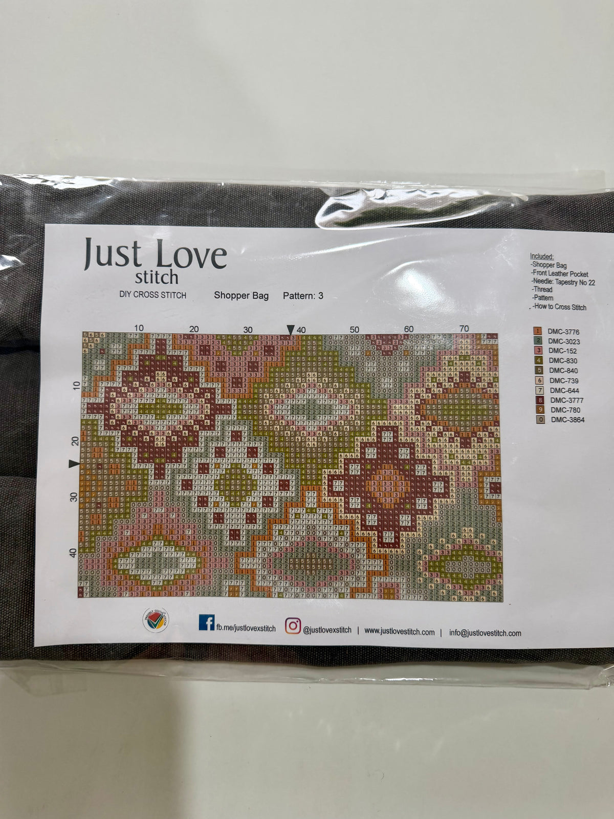 Just Love Stitch – Cross Stitch Tote Bag – Neutral Pattern