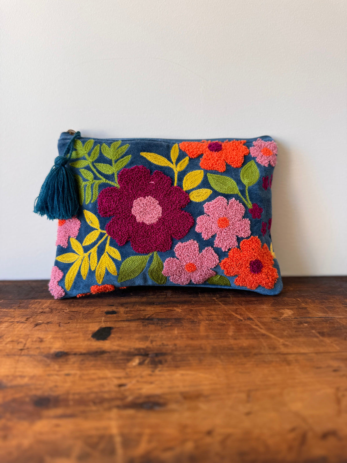 Large Velvet Purse – Pink & Red Flowers