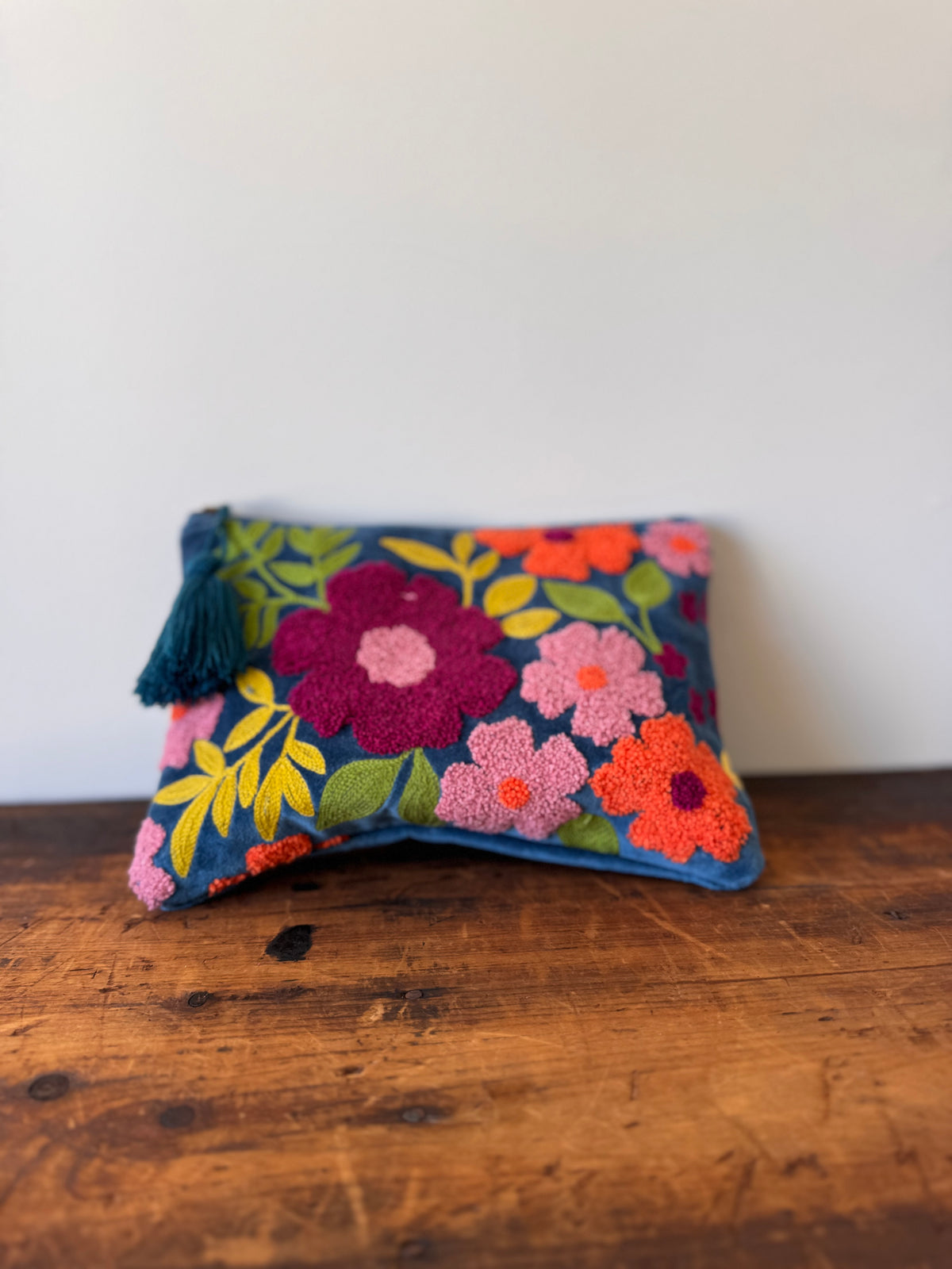 Large Velvet Purse – Pink & Red Flowers