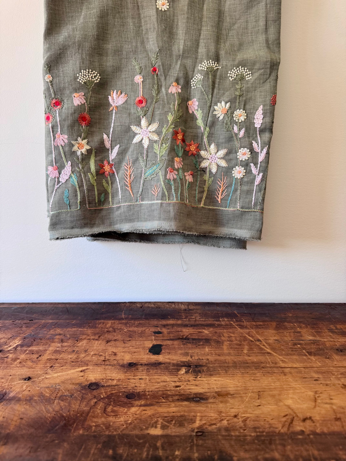 Linen Fabric – Green Floral