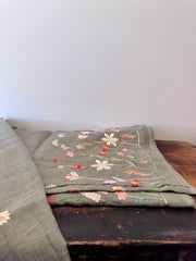 Linen Fabric – Green Floral