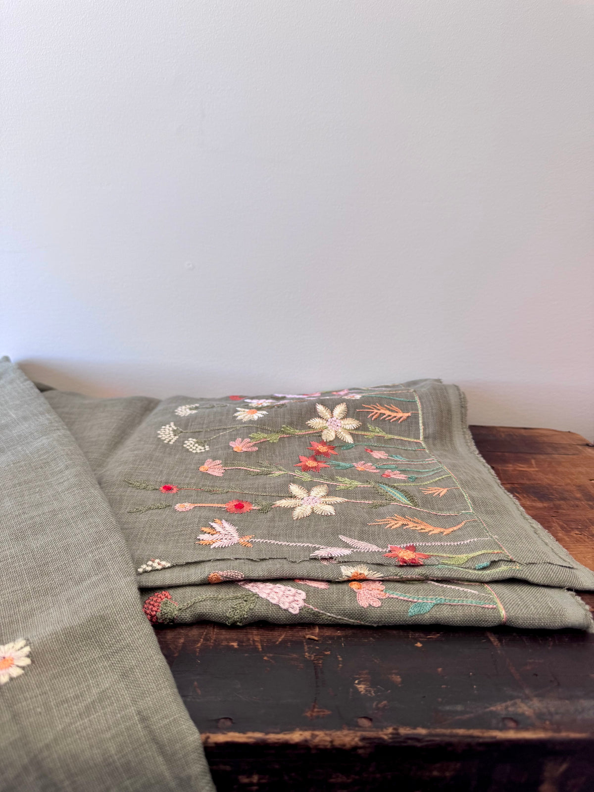 Linen Fabric – Green Floral