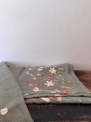Linen Fabric – Green Floral