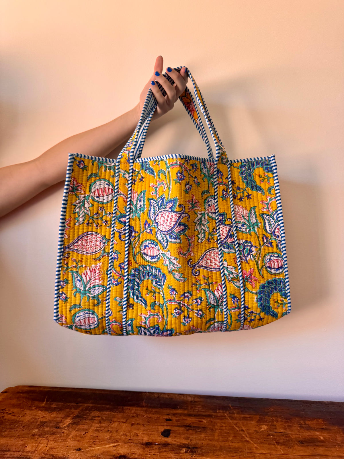 Medium Cotton Tote Bag – Yellow French Floral