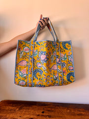 Medium Cotton Tote Bag – Yellow French Floral