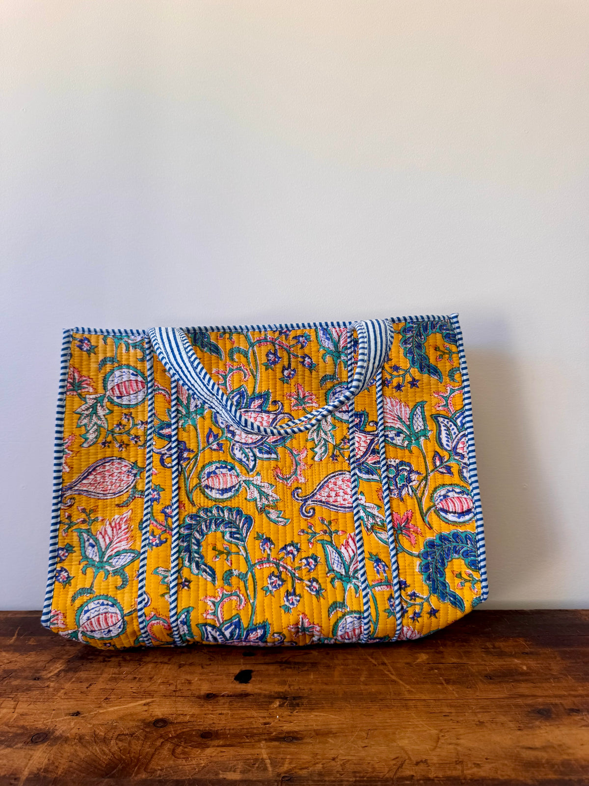 Medium Cotton Tote Bag – Yellow French Floral