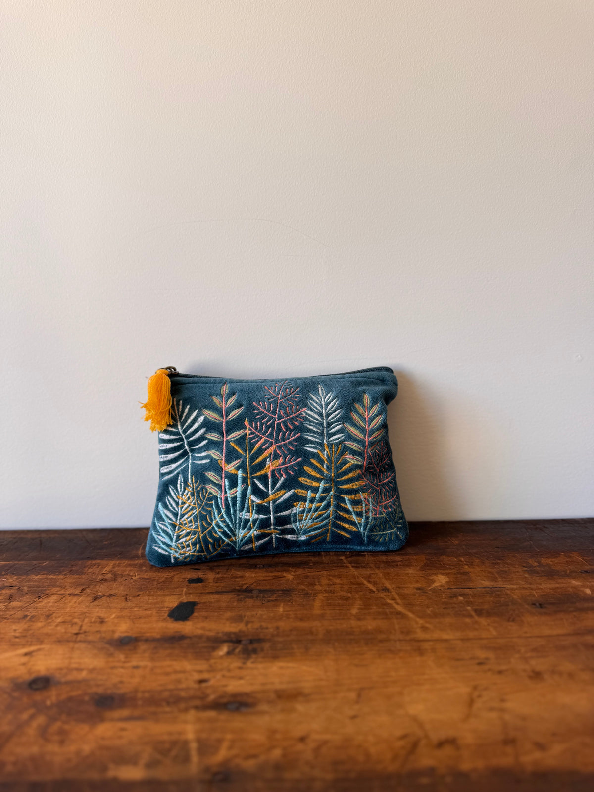 Medium Velvet Purse – Blue Leaves