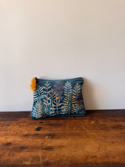 Medium Velvet Purse – Blue Leaves