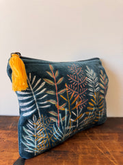 Medium Velvet Purse – Blue Leaves