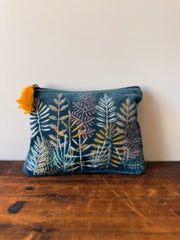 Medium Velvet Purse – Blue Leaves