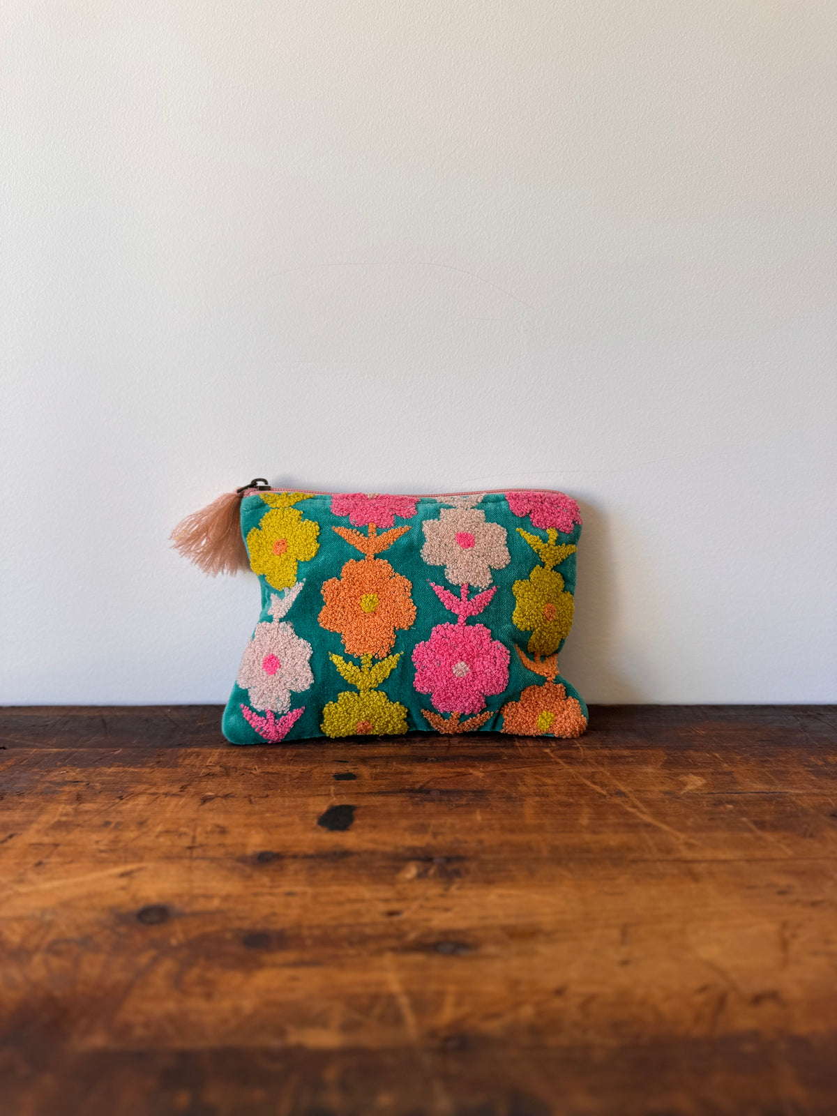 Medium Velvet Purse – Green & Pink