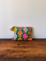 Medium Velvet Purse – Green & Pink