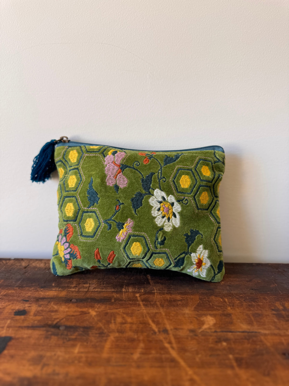 Medium Velvet Purse – Green Floral