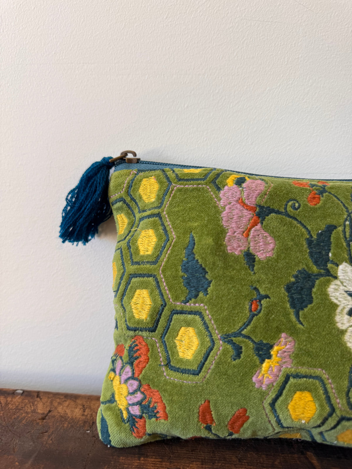 Medium Velvet Purse – Green Floral