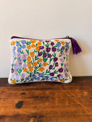 Medium Velvet Purse – White Spring Flowers