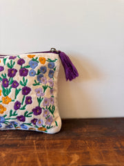 Medium Velvet Purse – White Spring Flowers