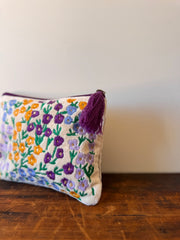 Medium Velvet Purse – White Spring Flowers