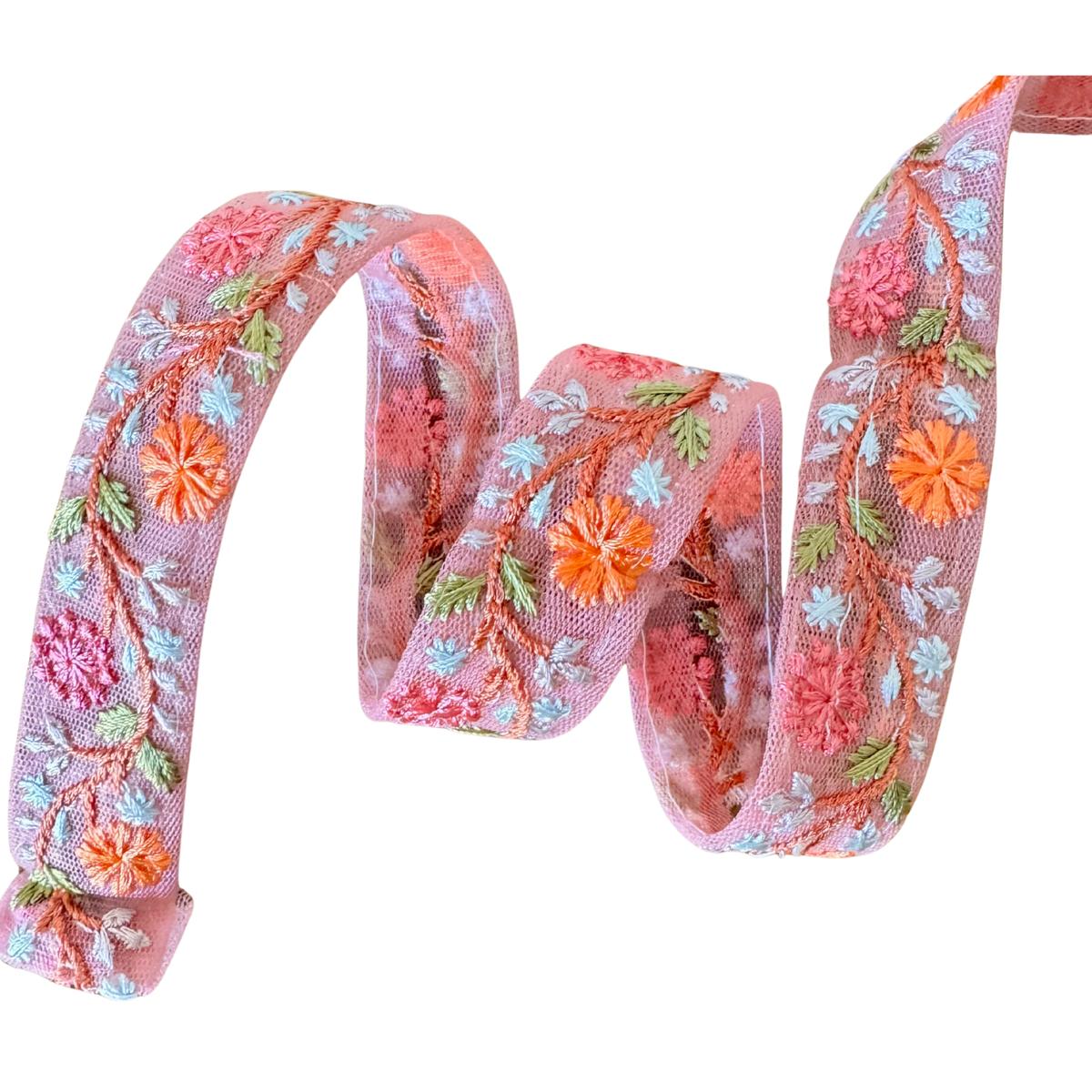 Narrow Pink Floral Ribbon