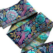 Navy Ribbon With Pink & Turquoise Floral & Bird