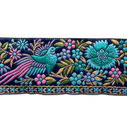 Navy Ribbon With Pink & Turquoise Floral & Bird