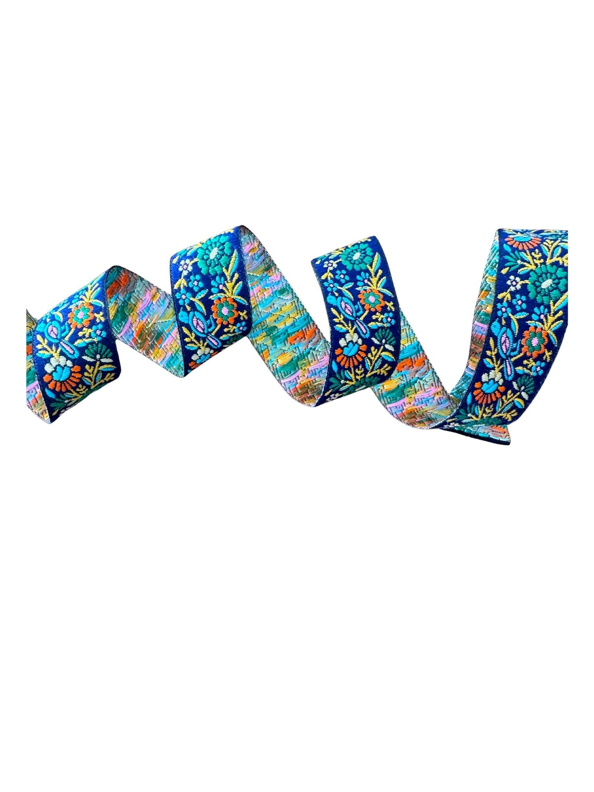 Navy Ribbon With Spring Floral With Birds