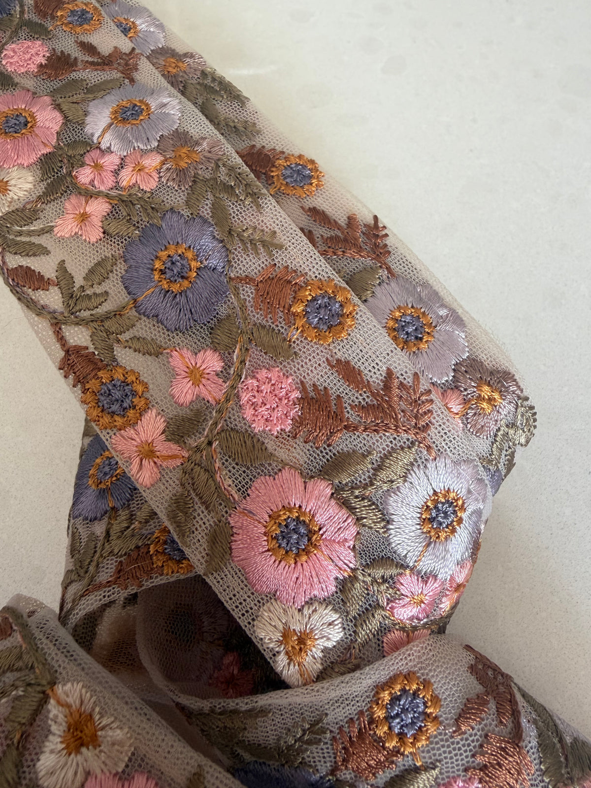 Ribbon – Pale Pink & Brown Flowers
