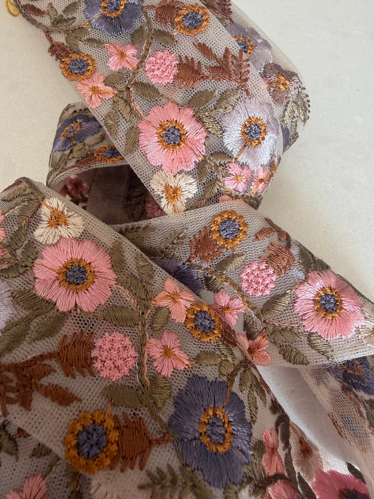 Ribbon – Pale Pink & Brown Flowers