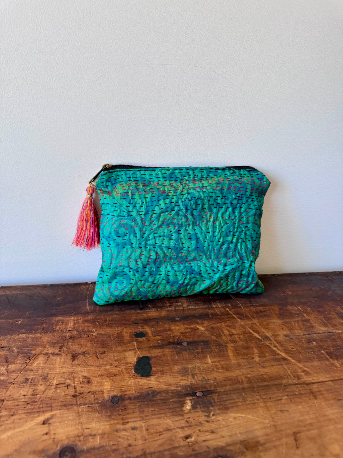 Silk Kantha Stitched Bag – Aqua Green
