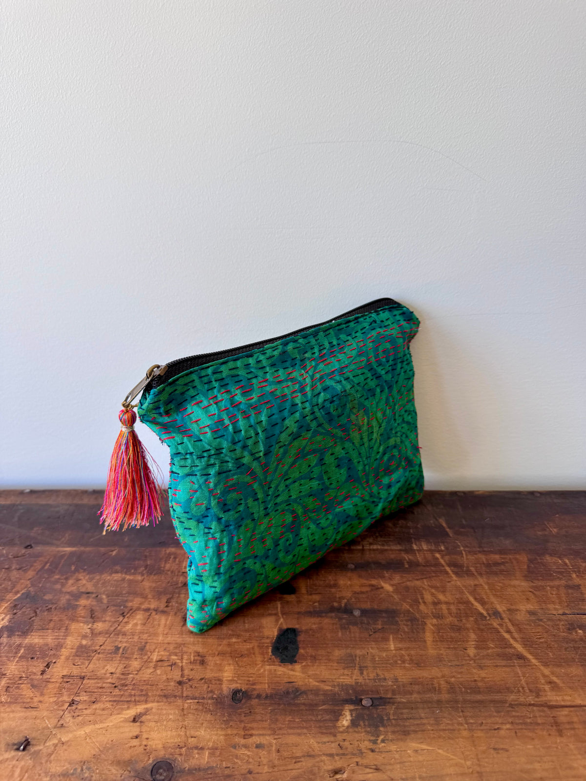 Silk Kantha Stitched Bag – Aqua Green