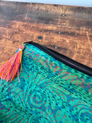 Silk Kantha Stitched Bag – Aqua Green