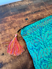 Silk Kantha Stitched Bag – Aqua Green
