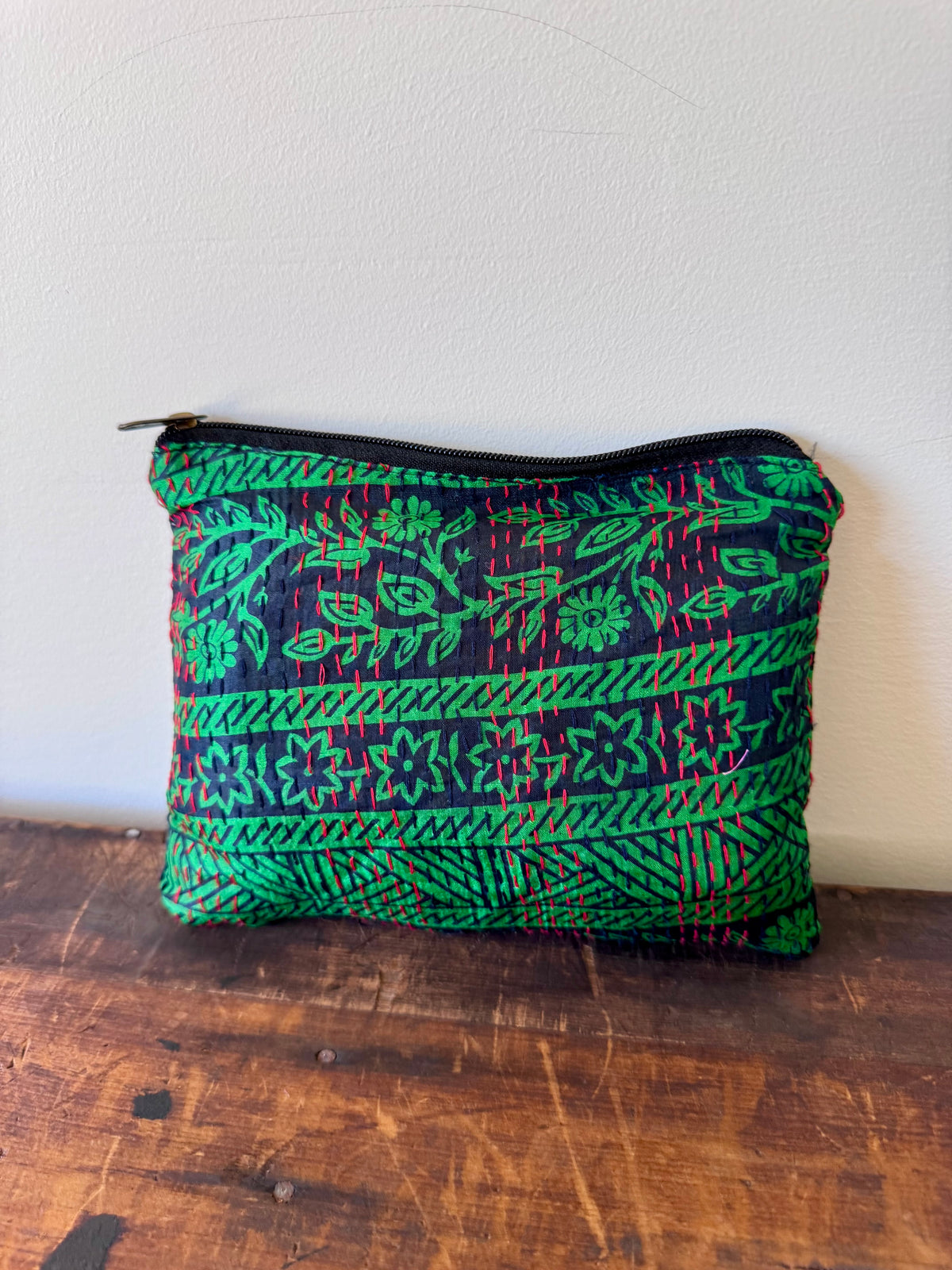 Silk Kantha Stitched Bag – Green & Navy