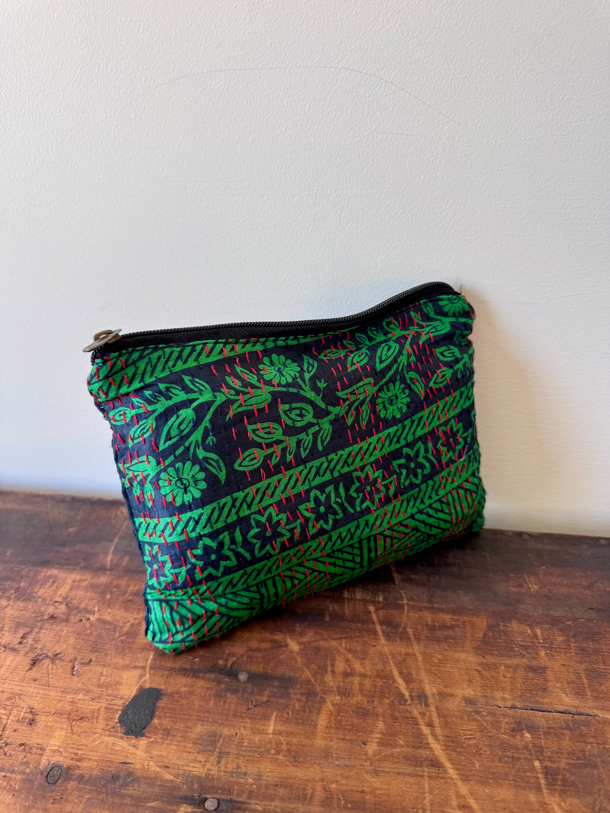 Silk Kantha Stitched Bag – Green & Navy