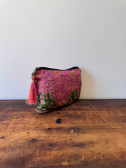 Silk Kantha Stitched Bag – Green & Pink