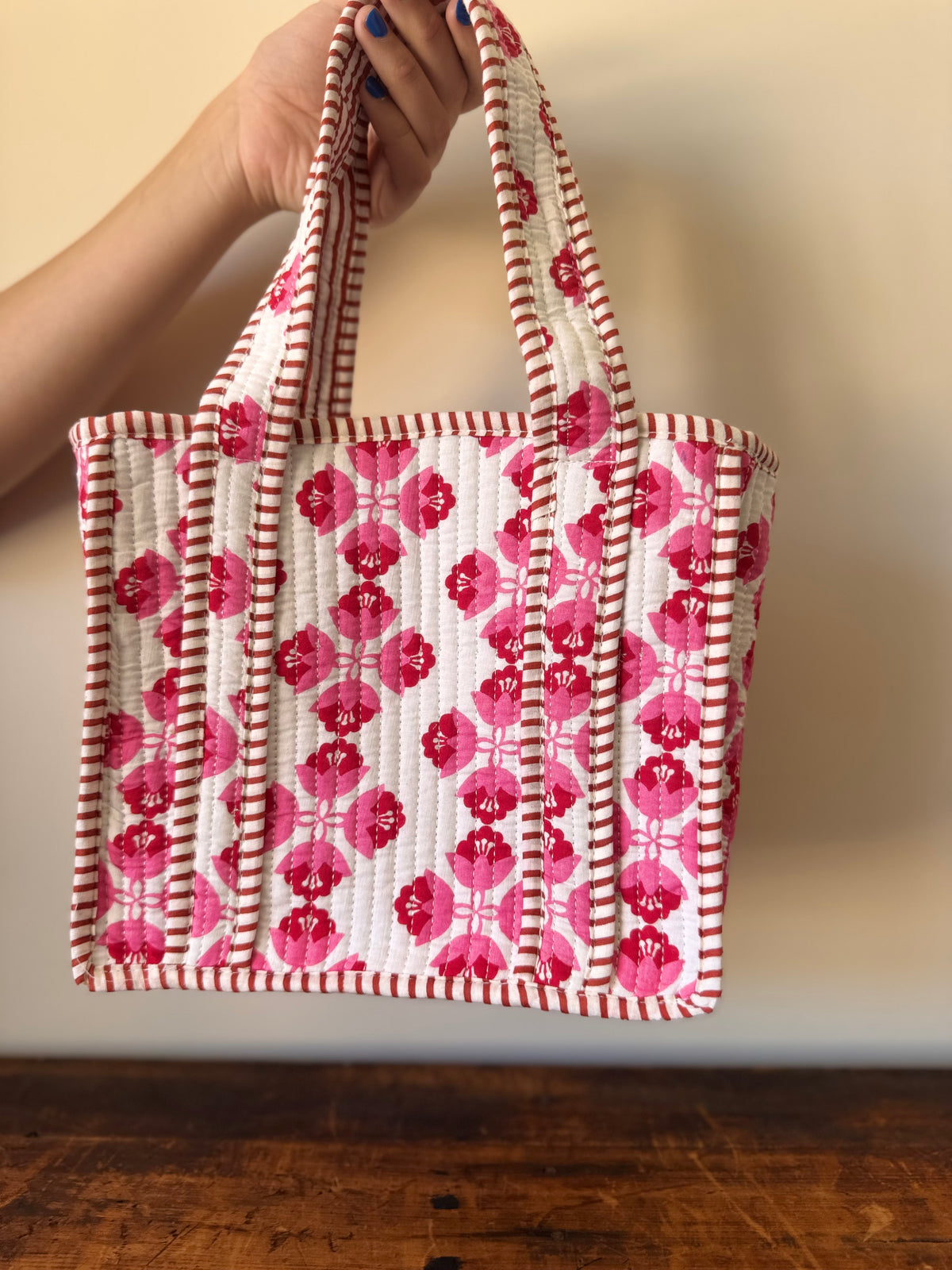 Small Cotton Tote Bag – Hot Pink & White