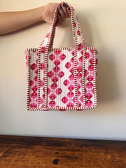 Small Cotton Tote Bag – Hot Pink & White