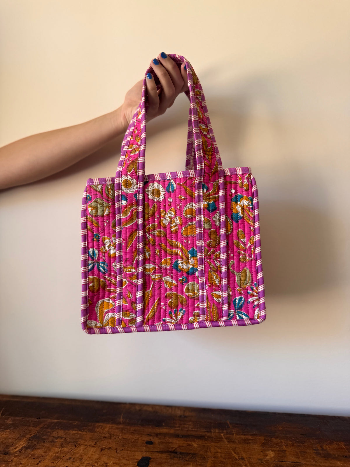 Small Cotton Tote Bag – Hot Pink Floral