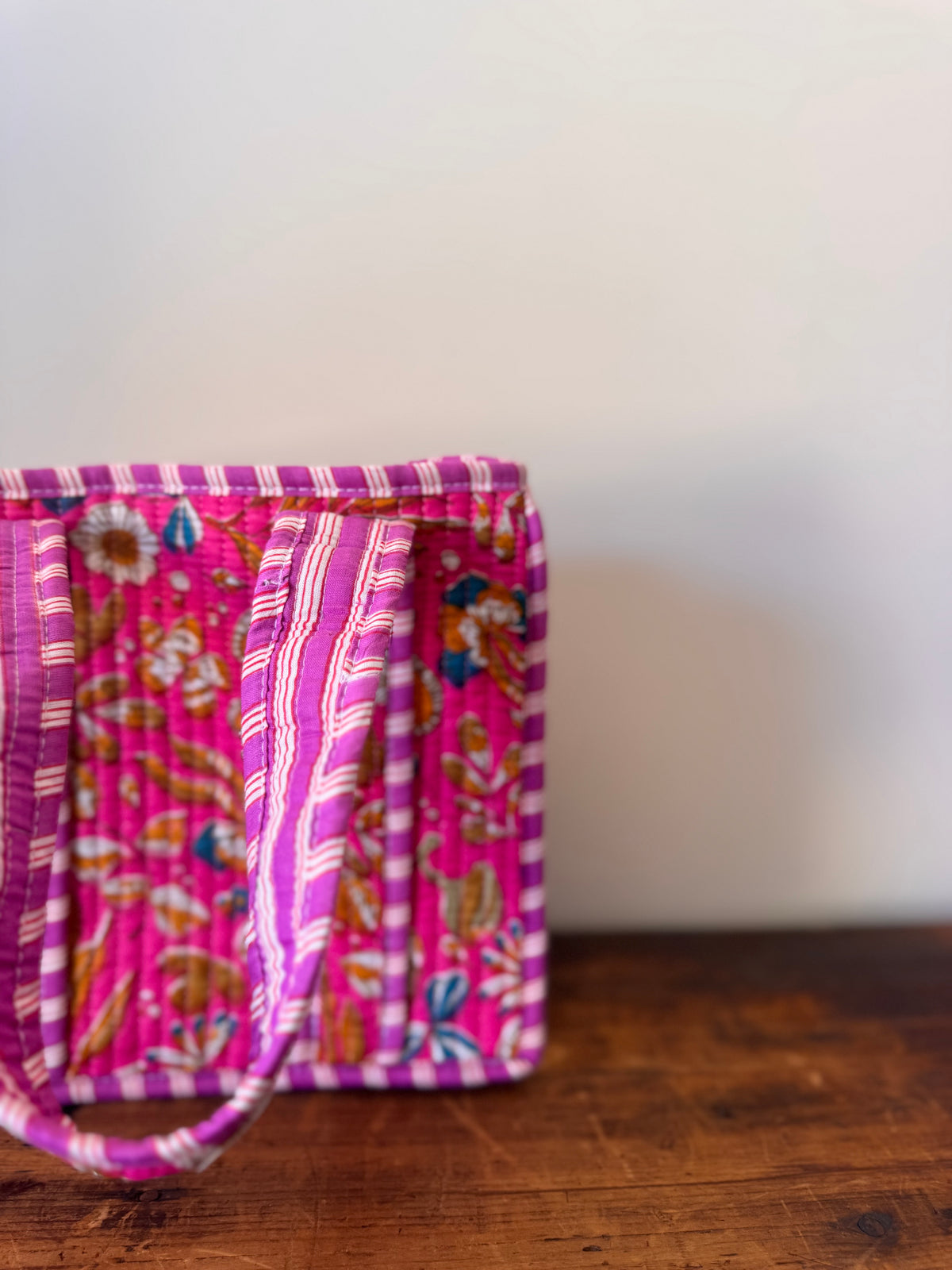Small Cotton Tote Bag – Hot Pink Floral