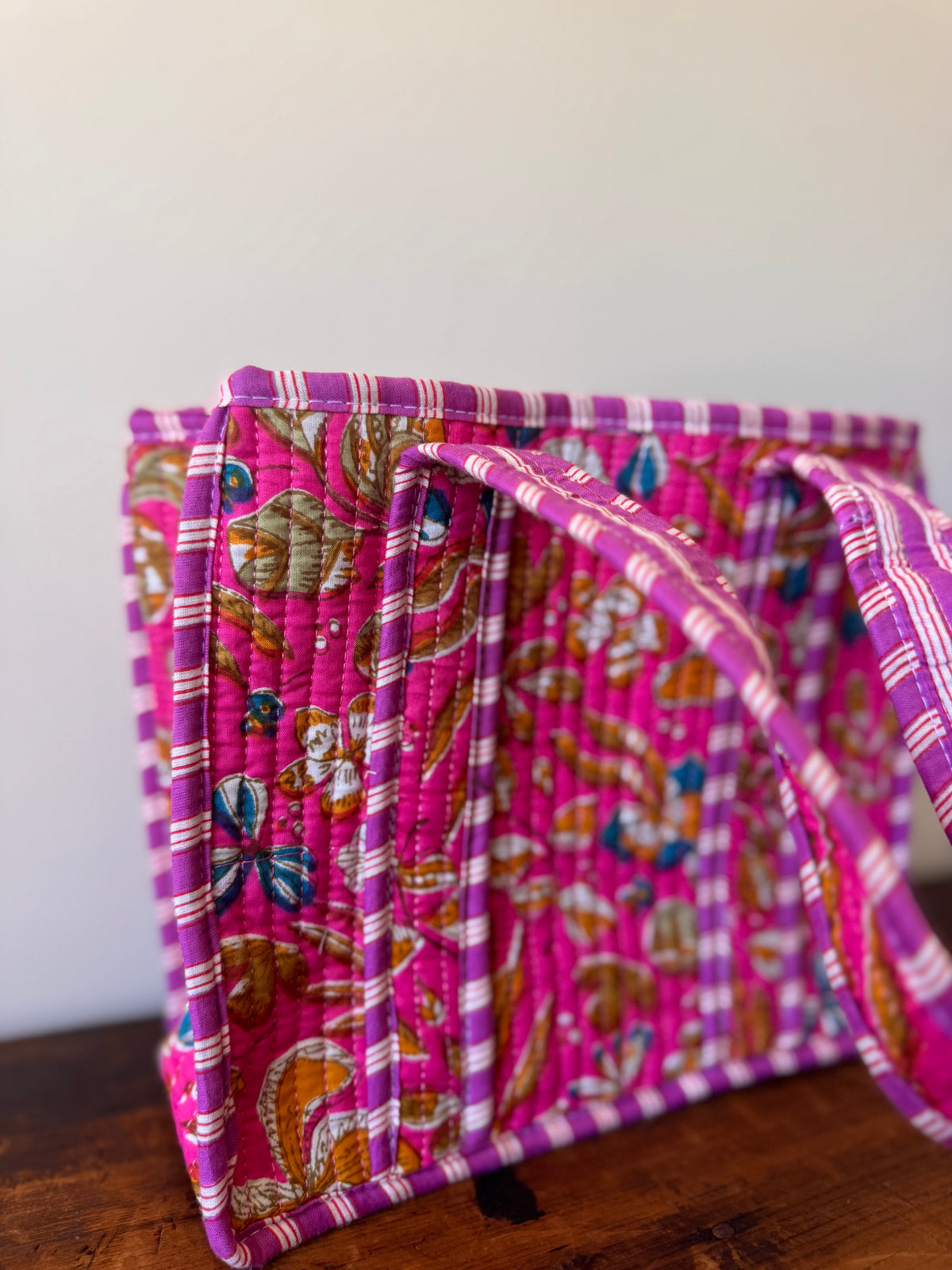 Small Cotton Tote Bag – Hot Pink Floral