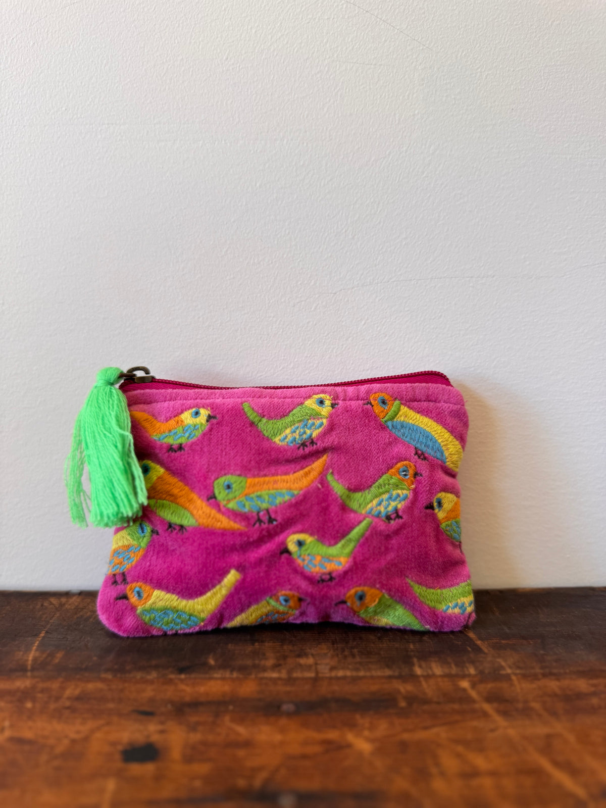 Small Velvet Purse – Pink Birds