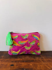 Small Velvet Purse – Pink Birds