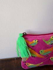 Small Velvet Purse – Pink Birds