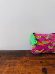 Small Velvet Purse – Pink Birds
