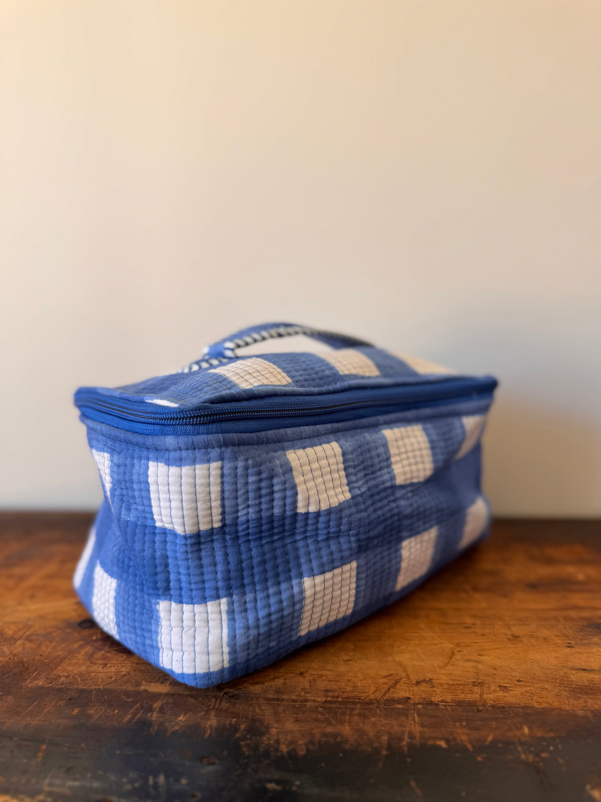 Square Makeup Bag – Blue & White Squares