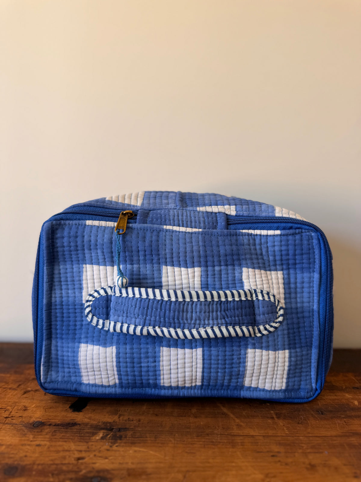 Square Makeup Bag – Blue & White Squares