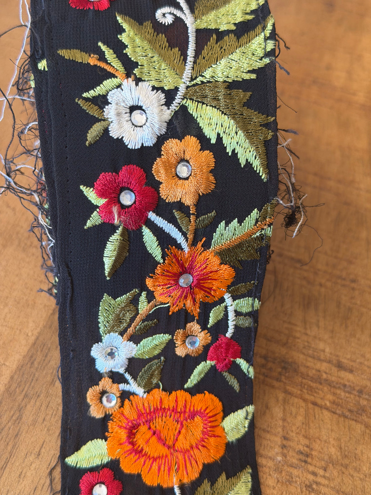 Upcycled Saree Trim – Black With Autumn Floral
