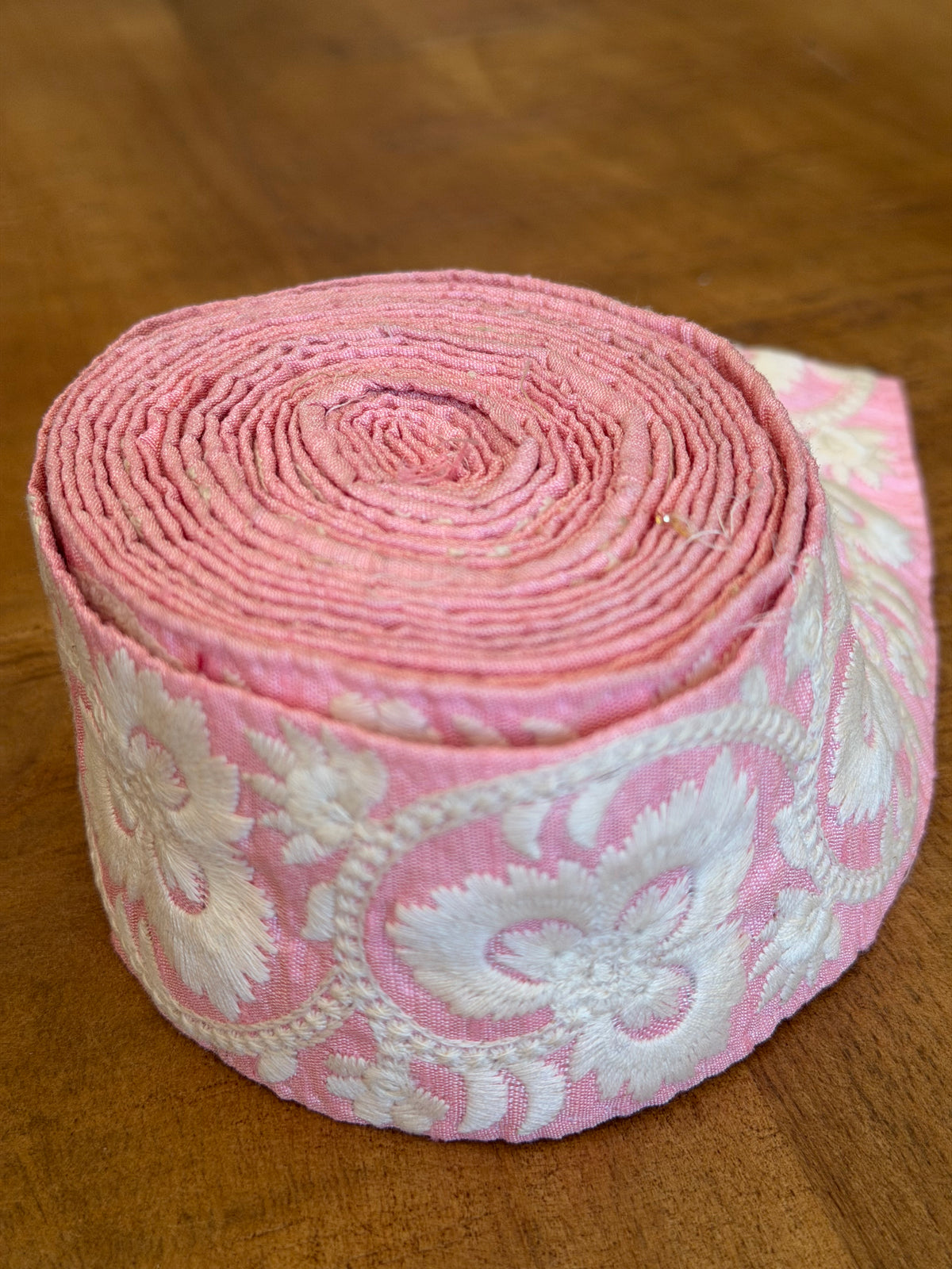 Upcycled Saree Trim – Candy Pink With White Floral
