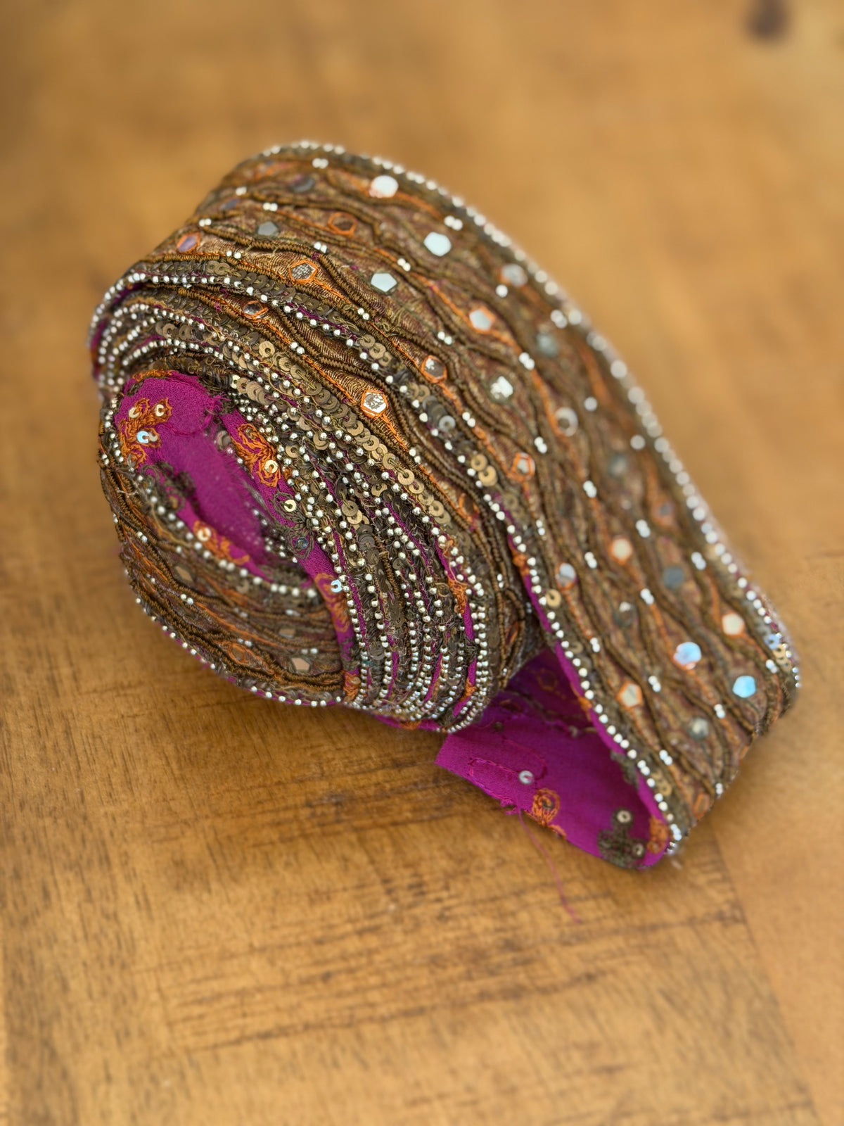 Upcycled Saree Trim – Gold with Mirrors & Sequins
