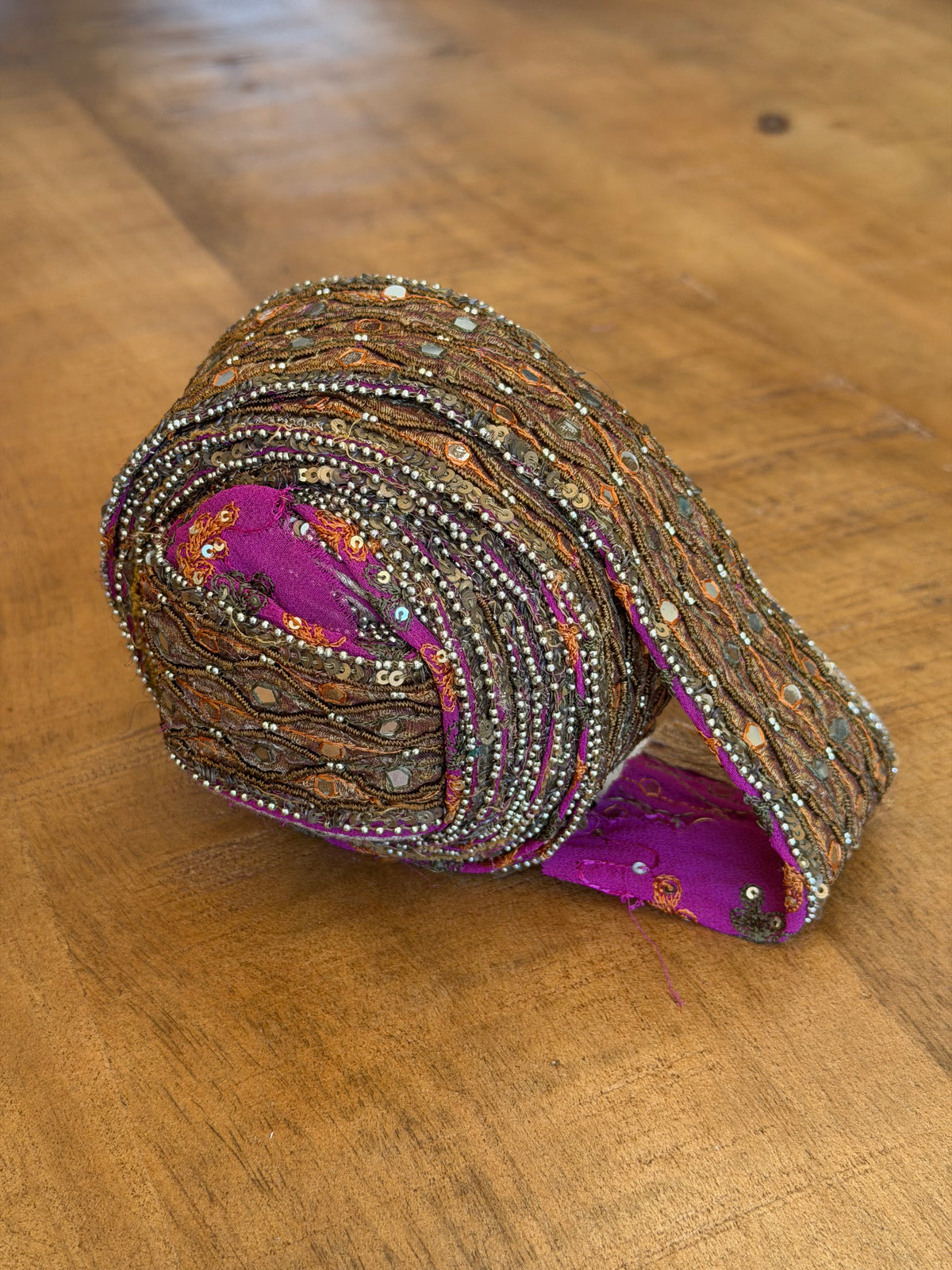 Upcycled Saree Trim – Gold with Mirrors & Sequins